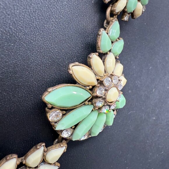 J.Crew Floral Statement Necklace Green & Yellow Embellished Stones Rhinestones - Picture 3 of 5